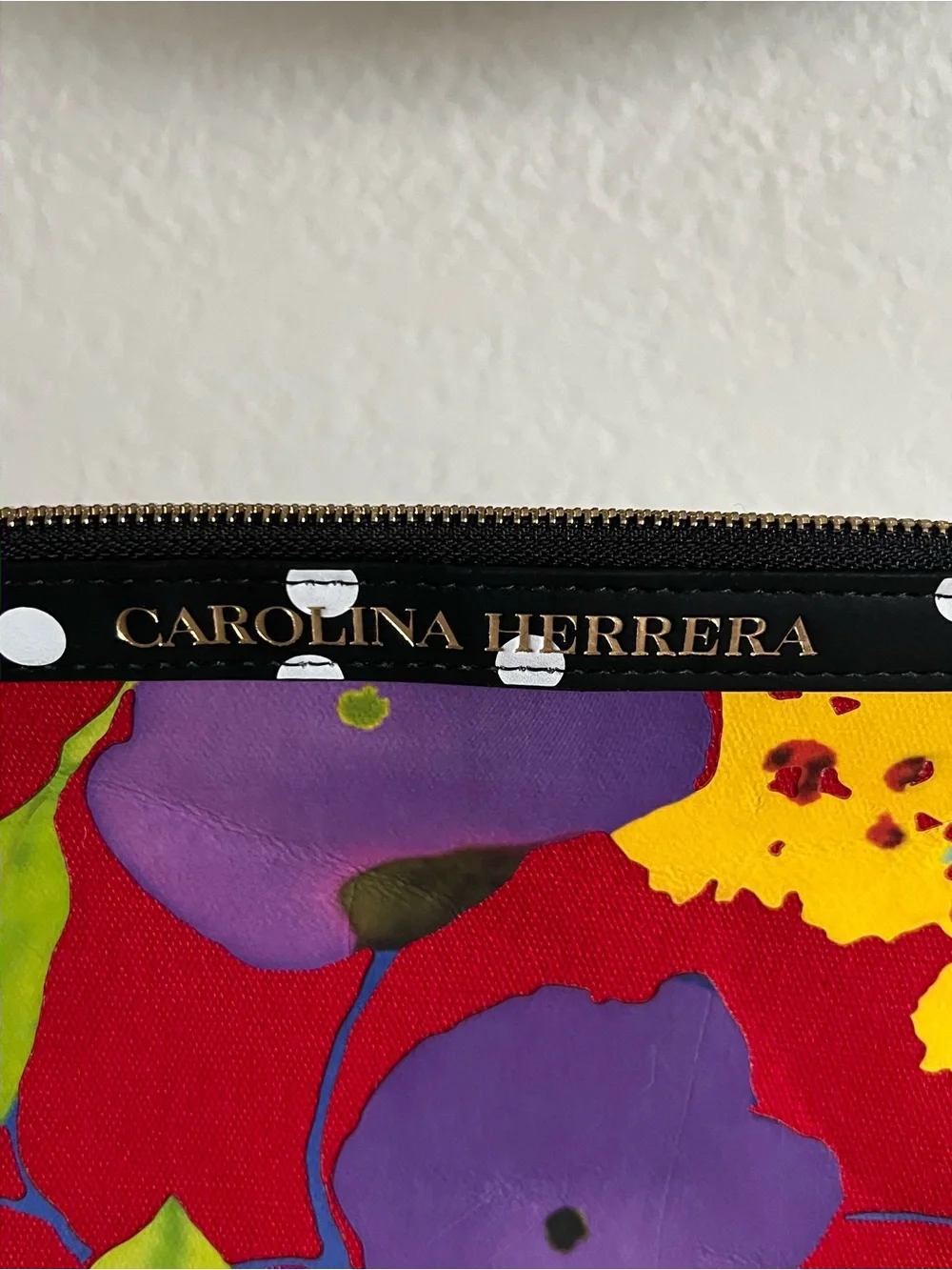 Carolina Herrera Red Floral Zip cosmetic Pouch